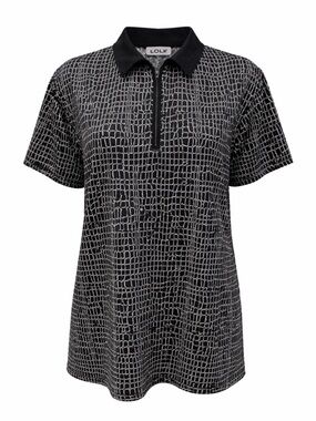 LOFT 8 Croc Print Polo Top XL Black Stretch
